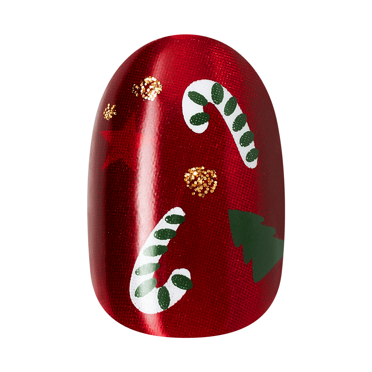 Kiss Merry Holiday Press On Fake Glue Nails - Sleigh My Name | Design, Red, Short, Round