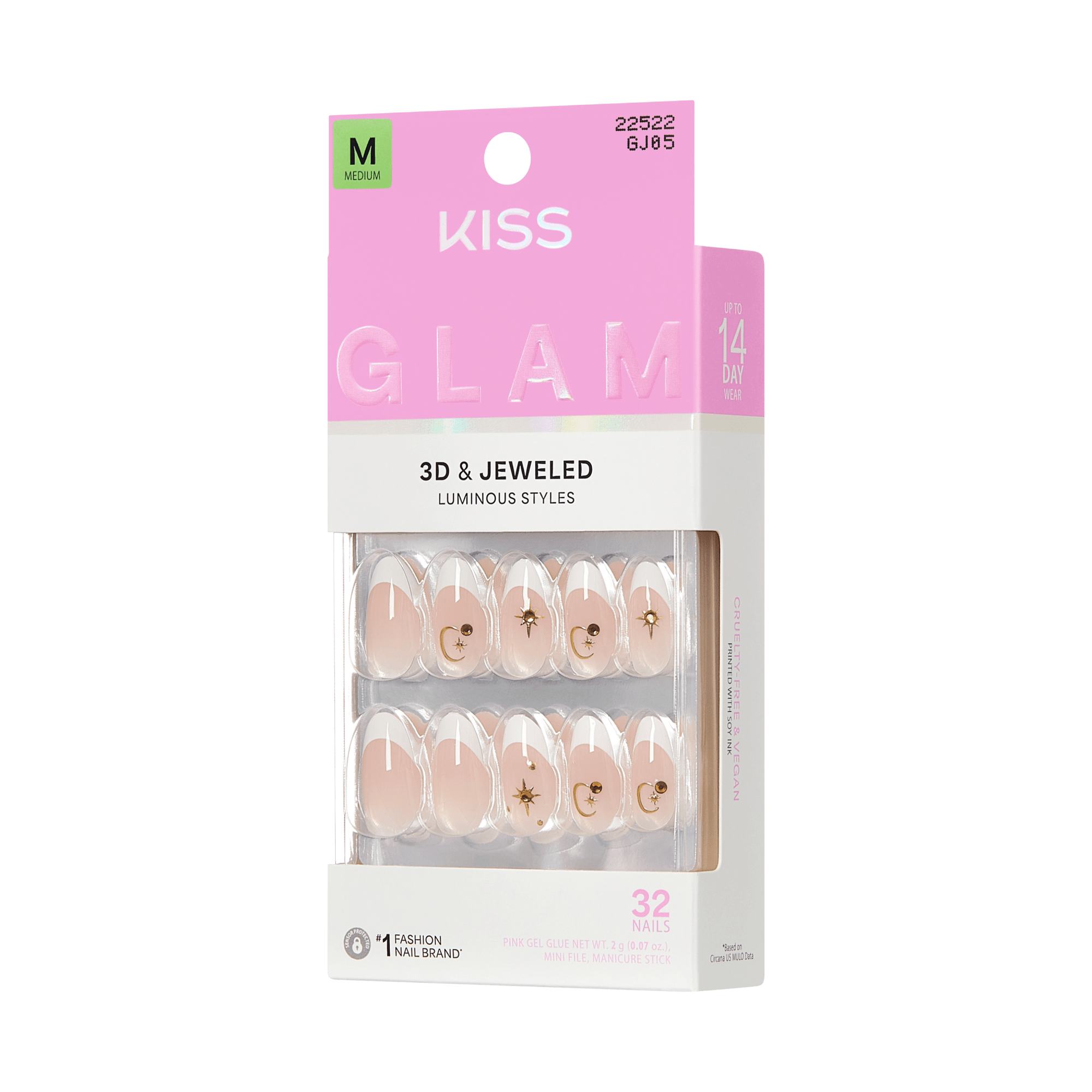 KISS GLAM 3D &amp; Jewel Press On Glue Nails  – Zephyr