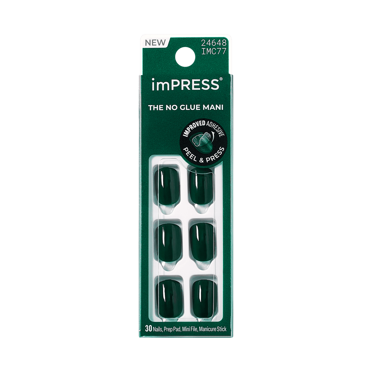 Impress Color No Glue Fake Press On Nails - Stand Out | Solid, Green, Short, Squoval, Manicure