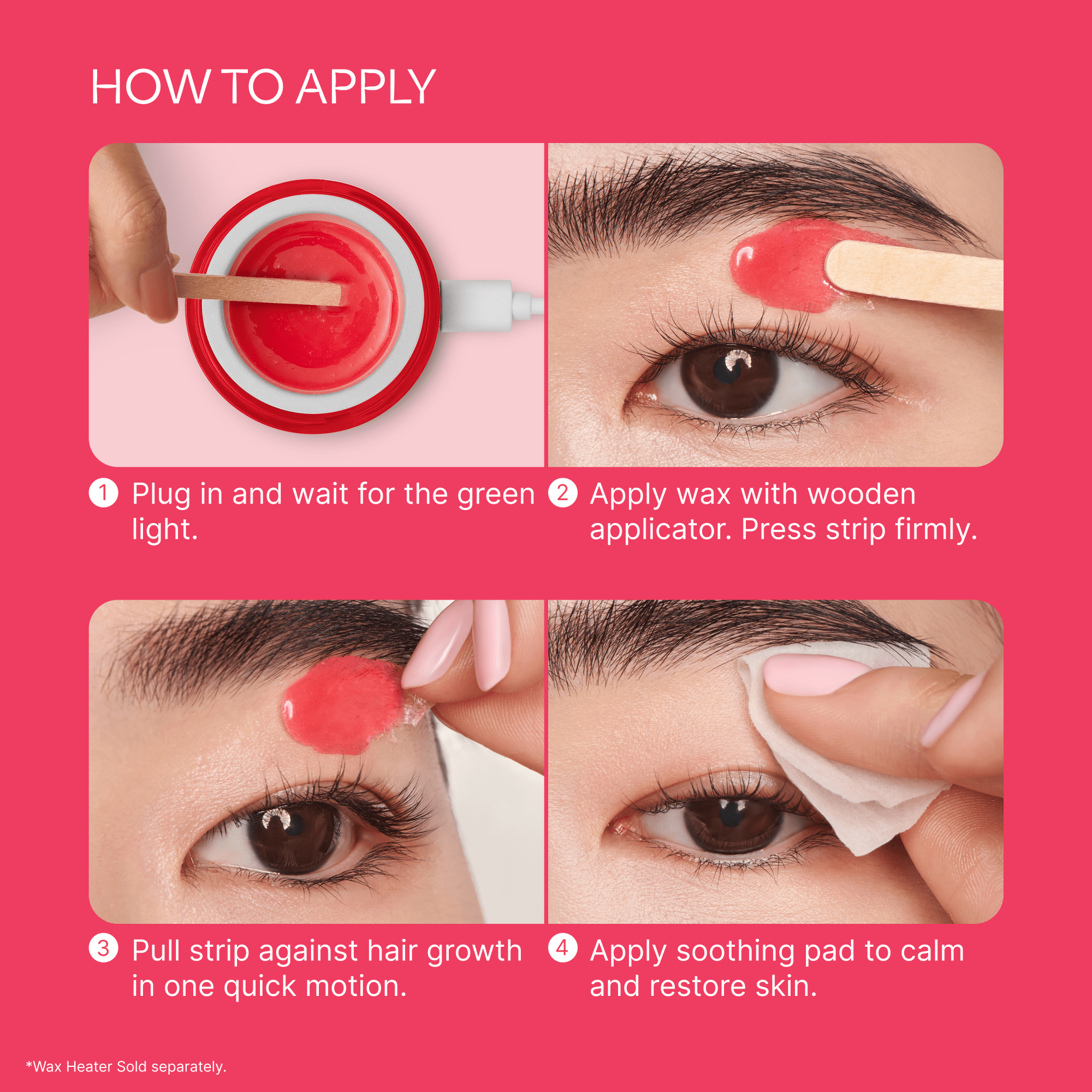 Kiss Brow Wax Kit Refill | Refill, Hard Wax, 10 Applicators, 10 Waxing Strips, 15 Post-Wax Wipes