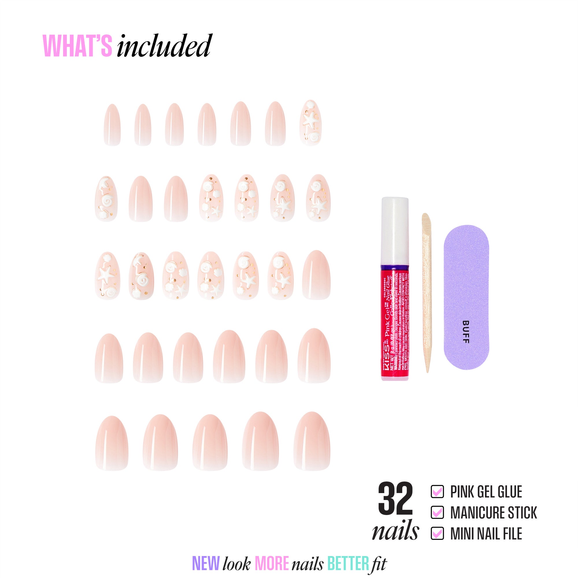 Kiss Glam Jeweled Press On Glue Nails - Shell Me More