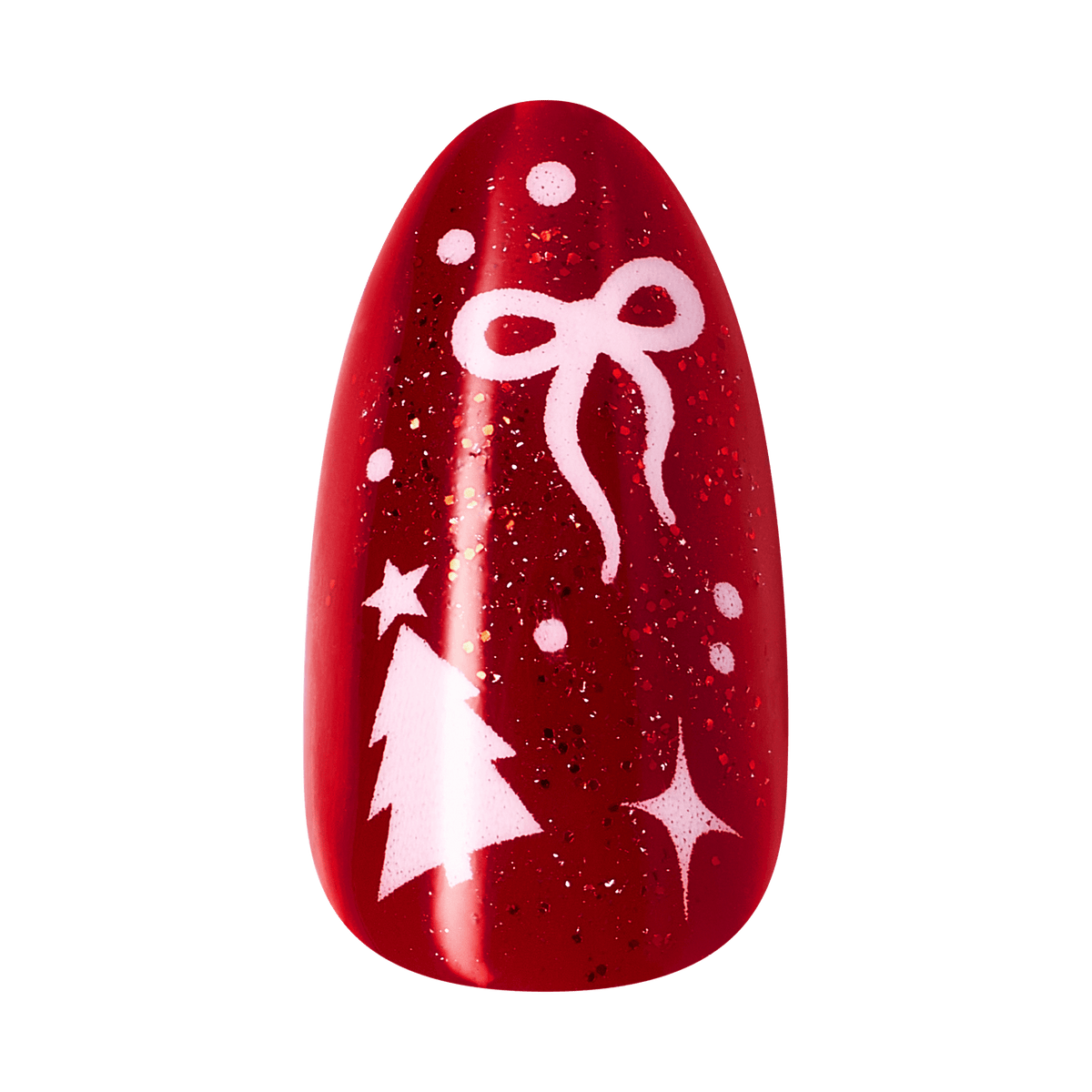 Kiss Merry Holiday Press On Fake Glue Nails - Twinkle All The Way | French Design, Red, Medium, Almond