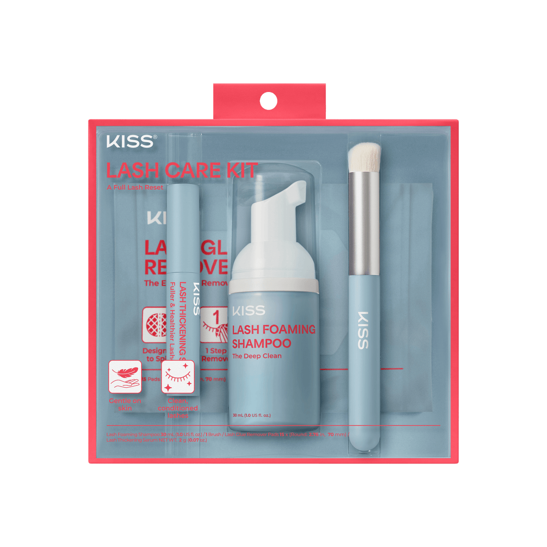 Kiss Lash Care Kit | Starter Kit, Lash Foaming Shampoo, Lash Thickening Serum, Lash Glue Remover Pads