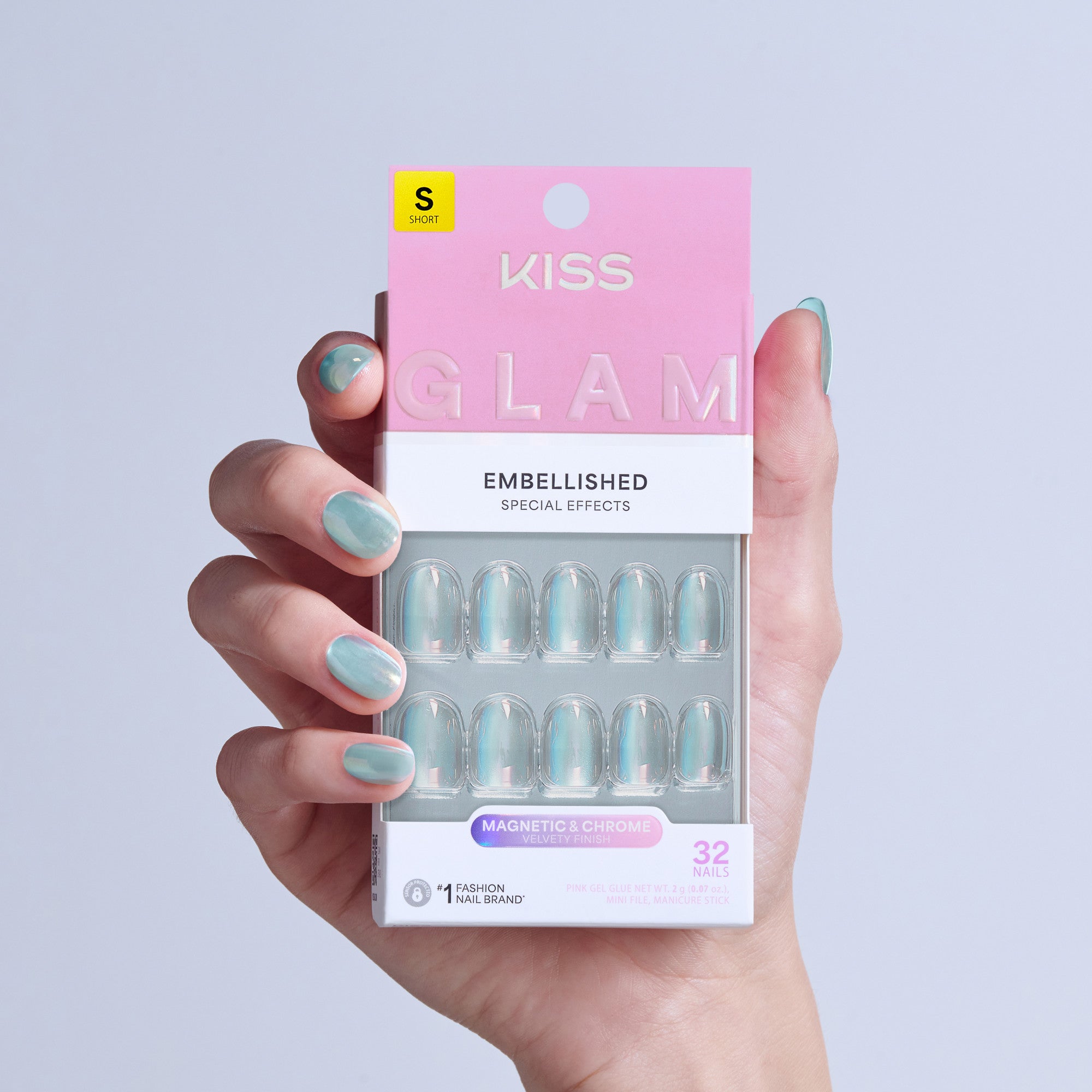 KISS GLAM Embellished Press On Glue Nails - Celestique