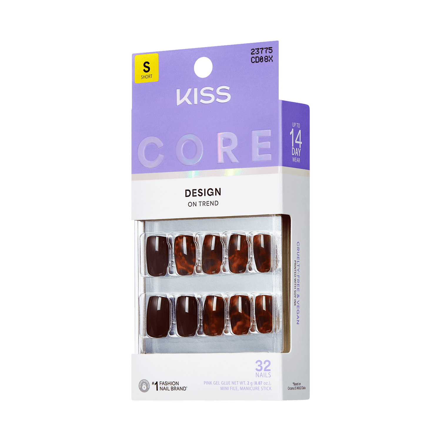 Kiss Core Design Press On Fake Glue Nails - Fallen For You | French Design, Brown, Short, Squoval