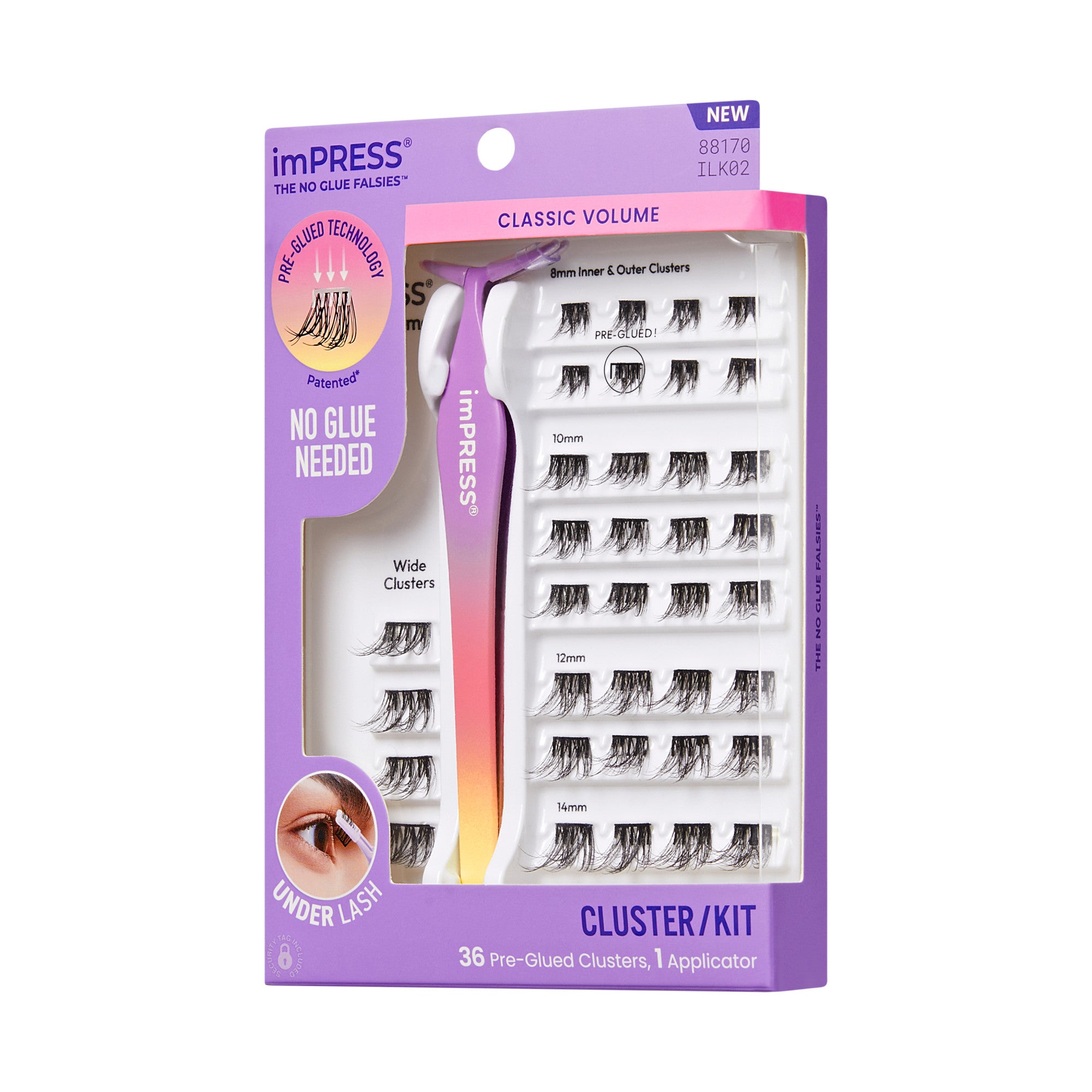 Impress Falsies Self Adhesive Eyelashes, 36 Lash Clusters - Classic Volume