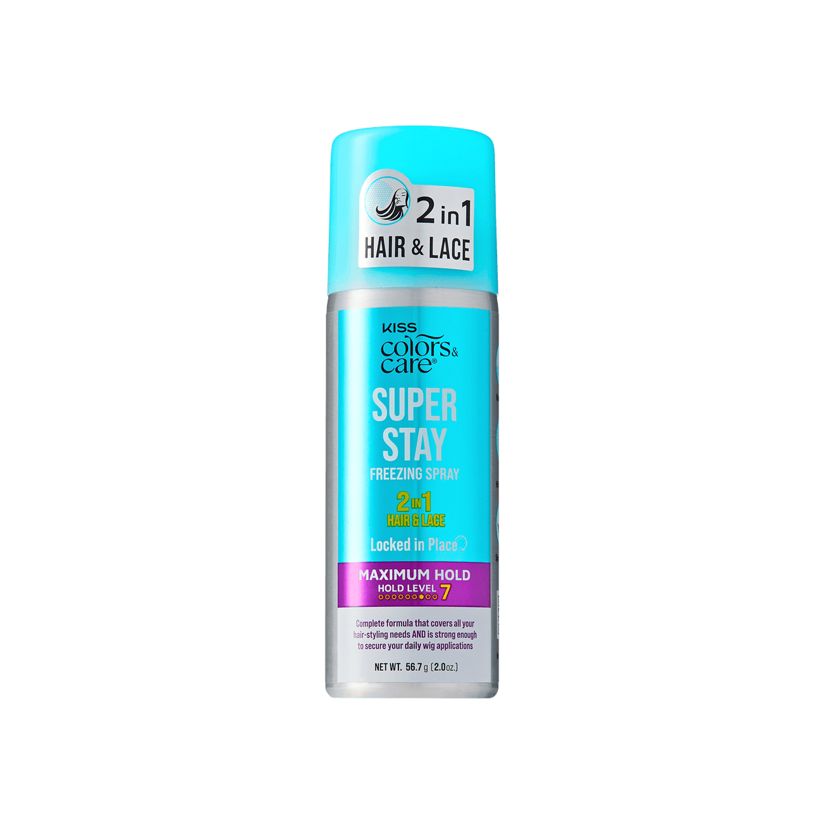 Kiss Colors &amp; Care Super Stay Freezing Spray | Maximum Hold, For Natural Hair &amp; Wigs, 24 Hr Hold, Travel Size, 2 oz, Hair Care