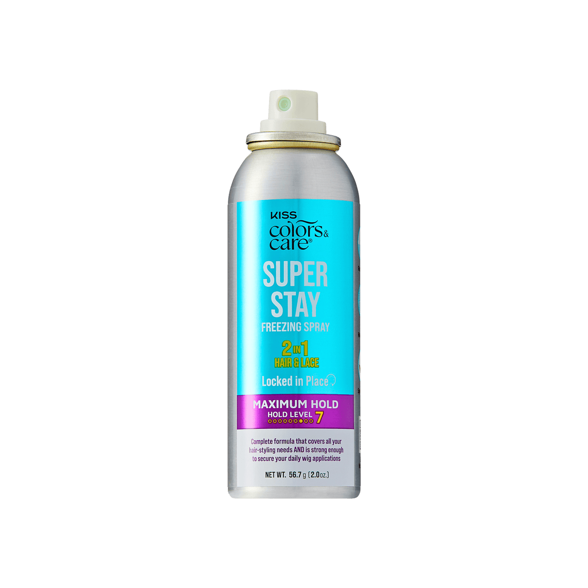Kiss Colors &amp; Care Super Stay Freezing Spray | Maximum Hold, For Natural Hair &amp; Wigs, 24 Hr Hold, Travel Size, 2 oz, Hair Care