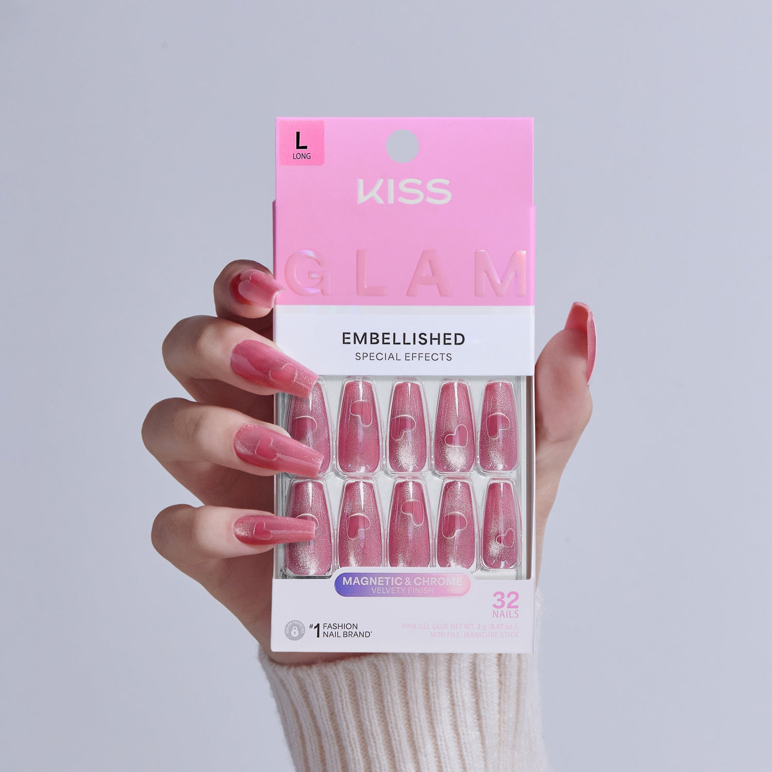 KISS GLAM Embellished Press On Glue Nails - Pink Sugar