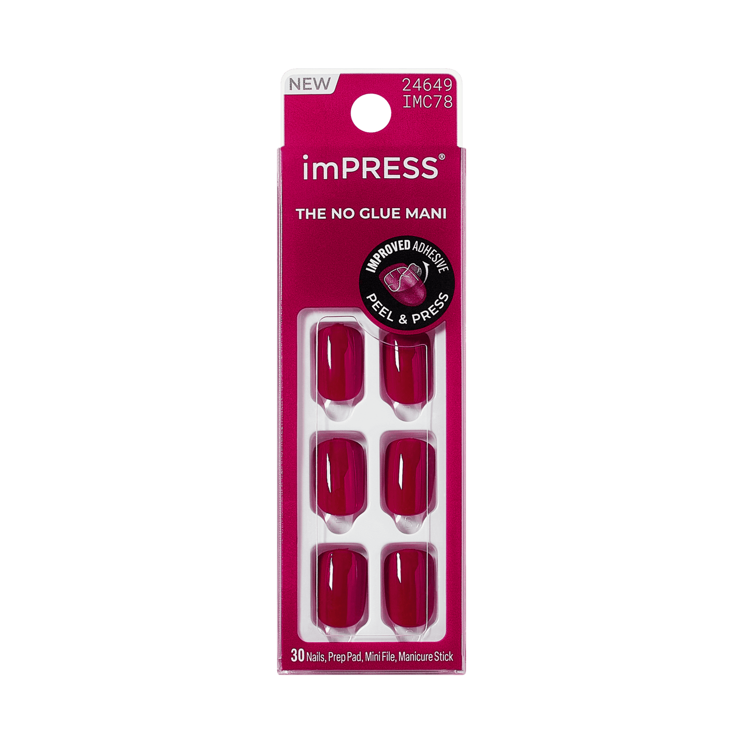 Impress Color No Glue Fake Press On Nails - Highlight | Solid, Red, Short, Squoval, Manicure