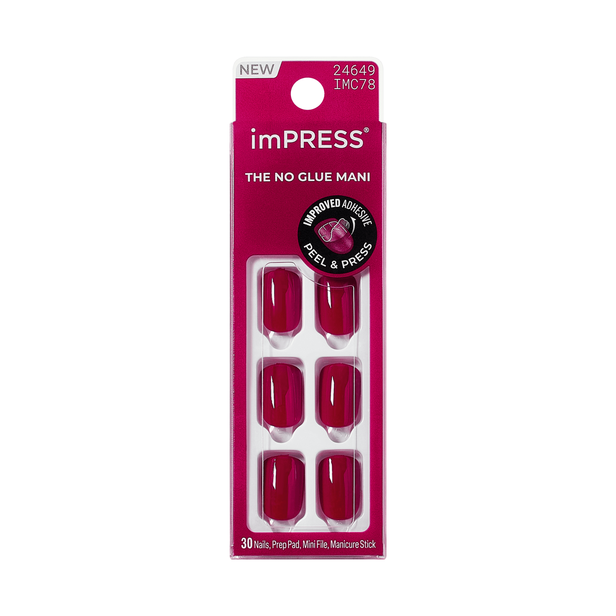Impress Color No Glue Fake Press On Nails - Highlight | Solid, Red, Short, Squoval, Manicure