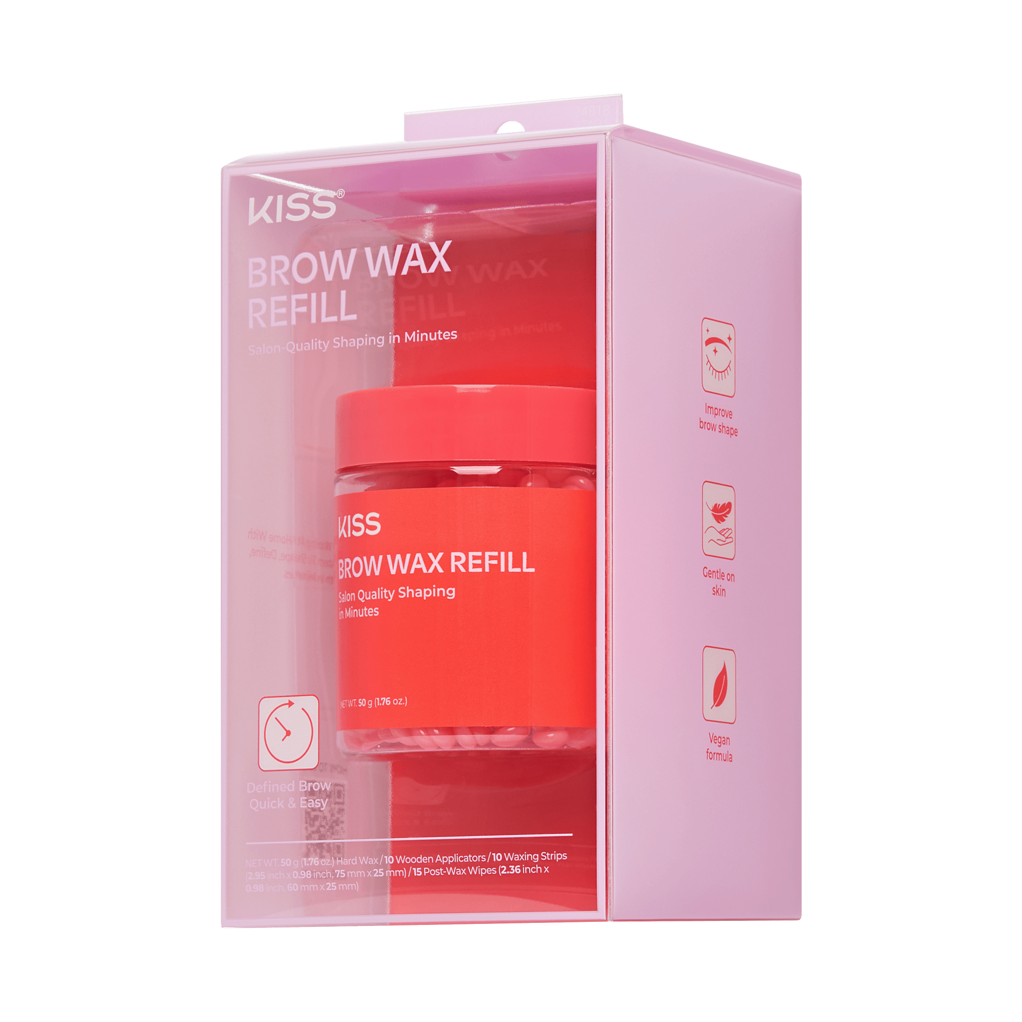 Kiss Brow Wax Kit Refill | Refill, Hard Wax, 10 Applicators, 10 Waxing Strips, 15 Post-Wax Wipes