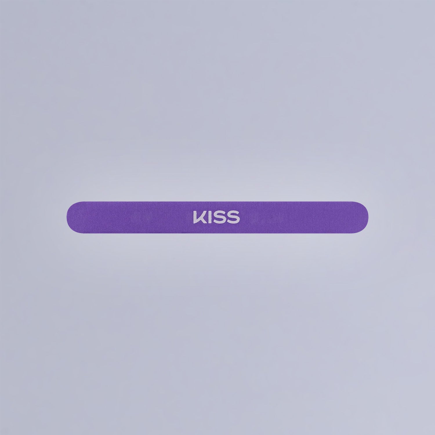 Purple rounded button with "KISS" text in light purple on gray background