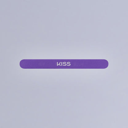 Purple rounded button with "KISS" text in light purple on gray background