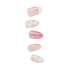 Set of five pink and white stones on a green background