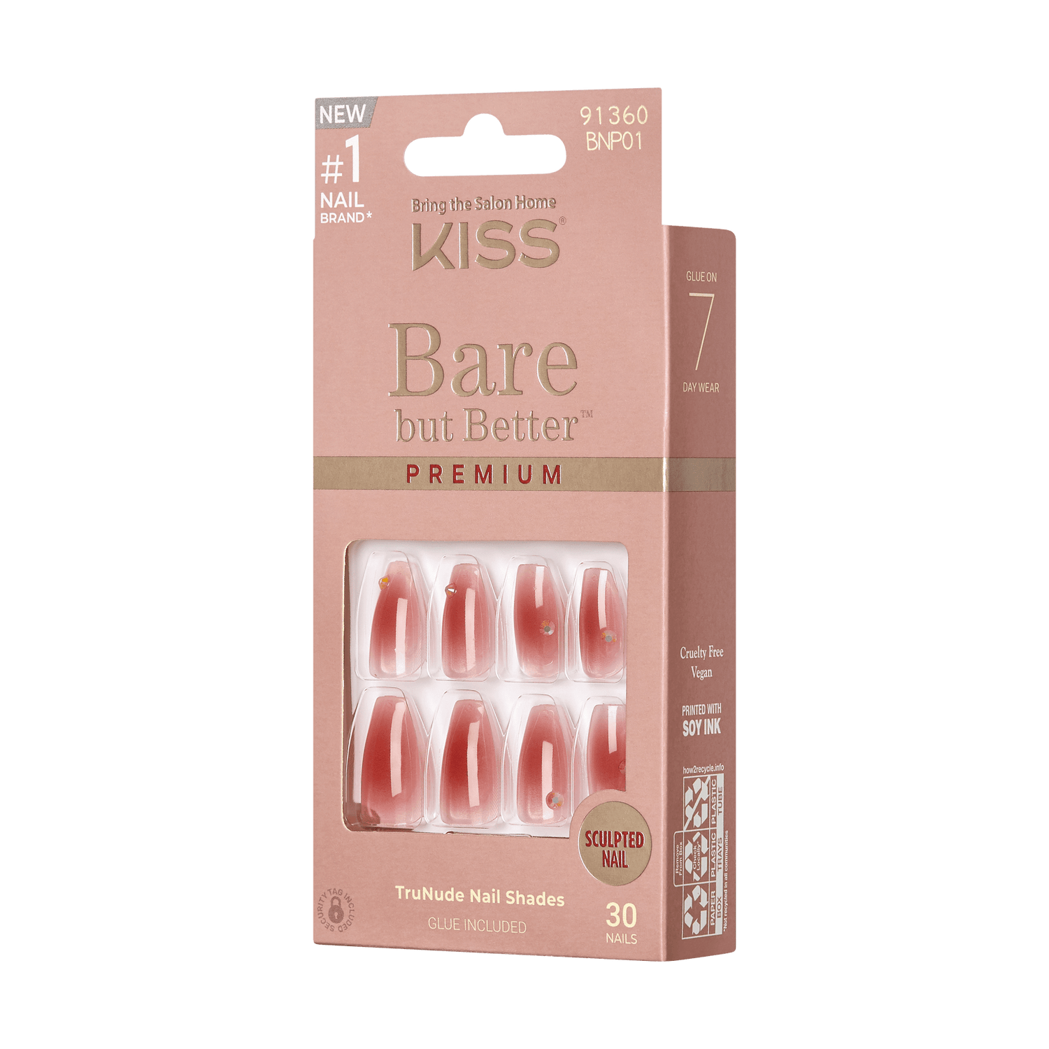 KISS Bare but Better Premium Press On Glue Nails - Shine