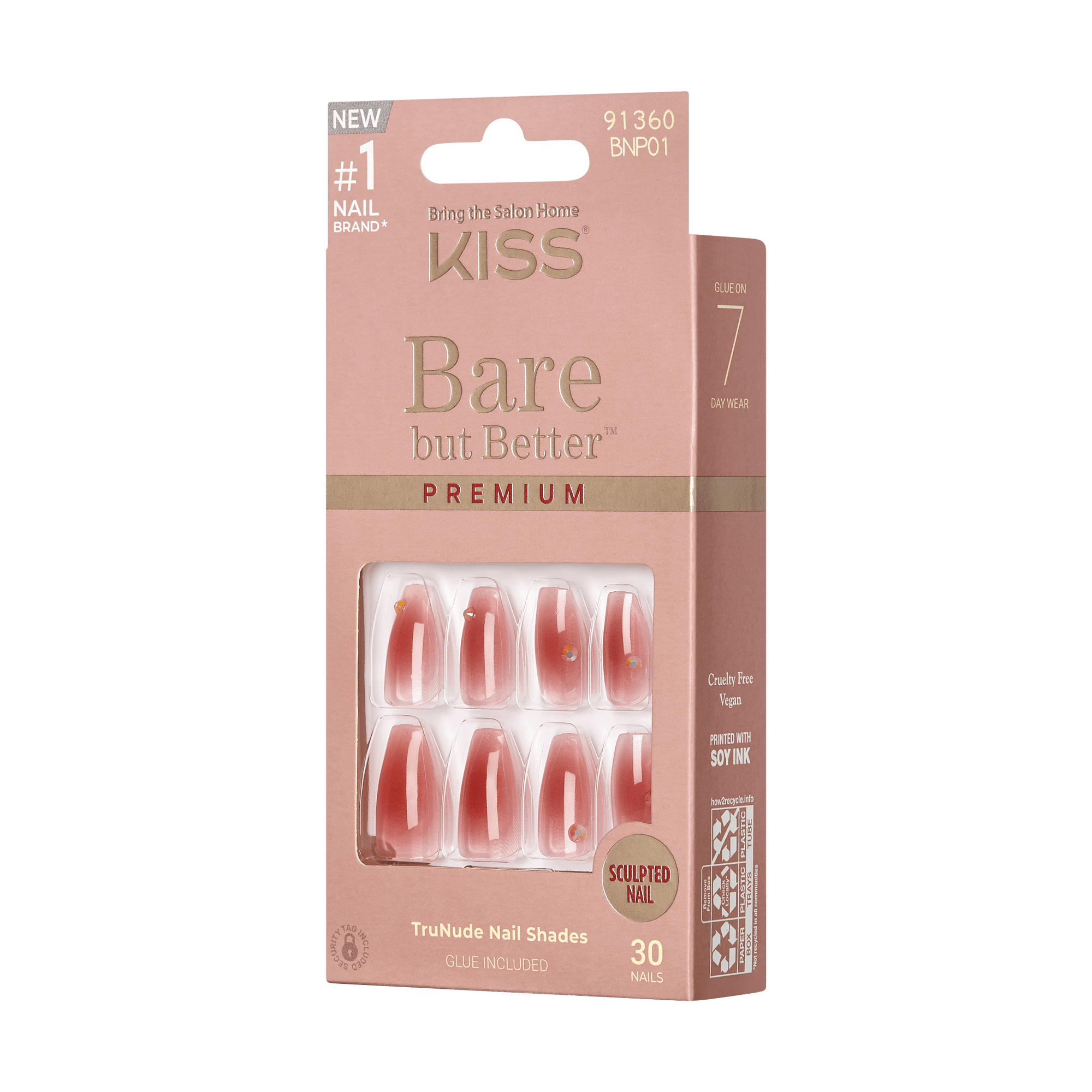KISS Bare but Better Premium Press On Glue Nails - Shine