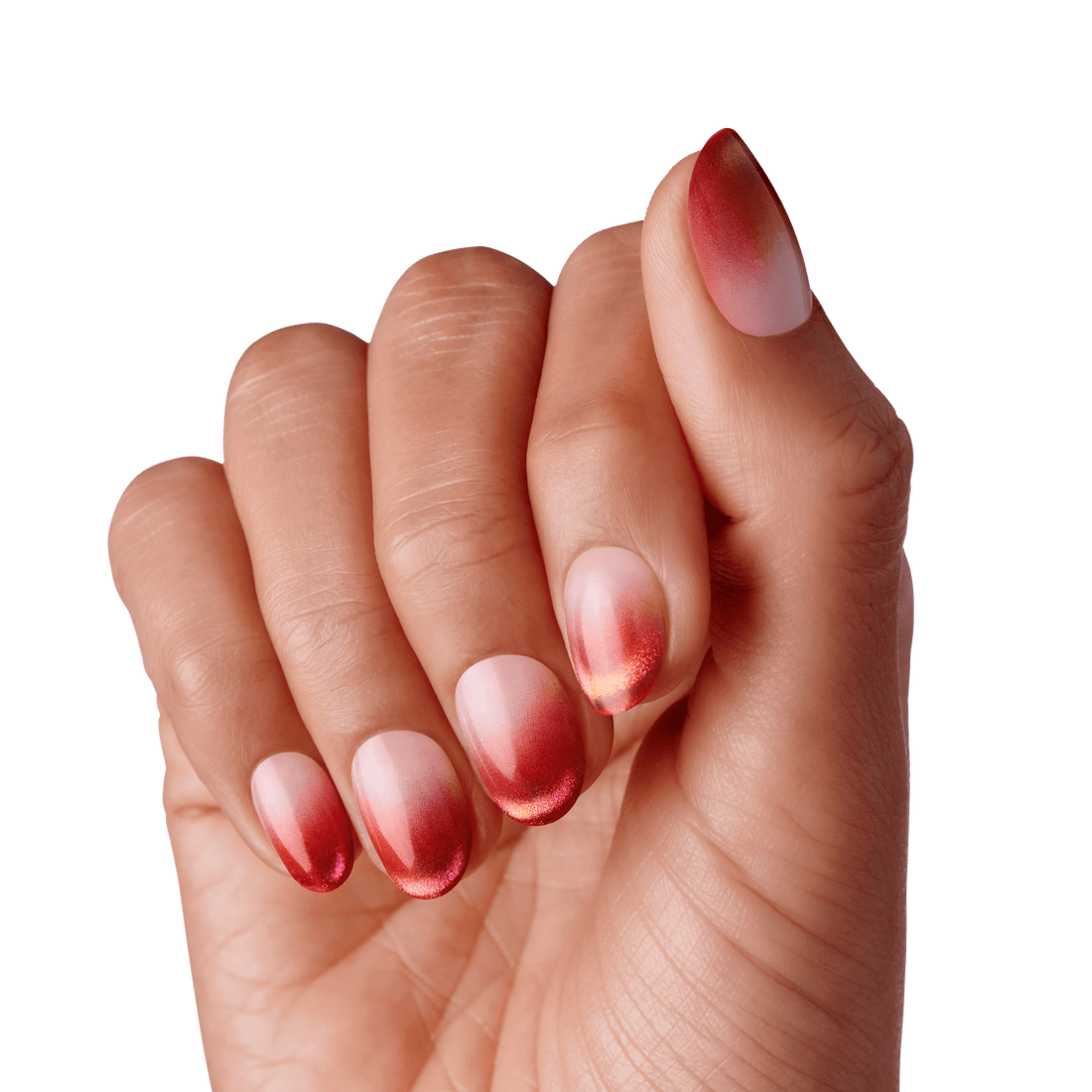 Short Red Ombre Nails with a French Touch