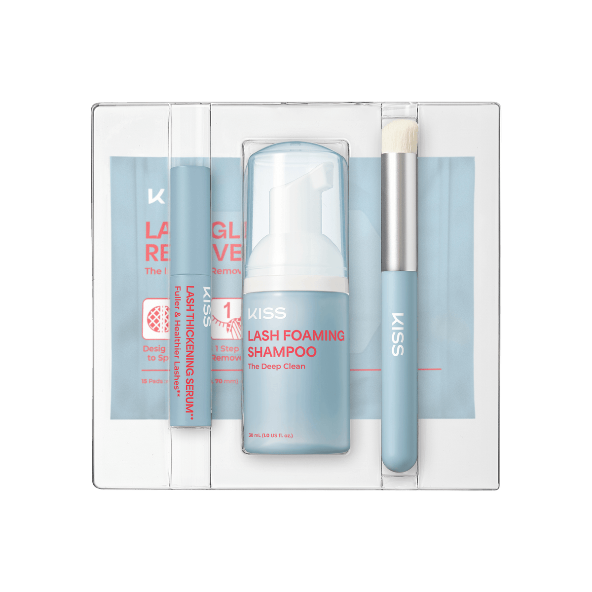 Kiss Lash Care Kit | Starter Kit, Lash Foaming Shampoo, Lash Thickening Serum, Lash Glue Remover Pads