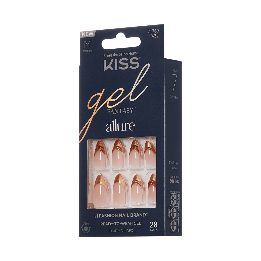 KISS Gel Fantasy Allure Press On Glue Nails - Golden Trace