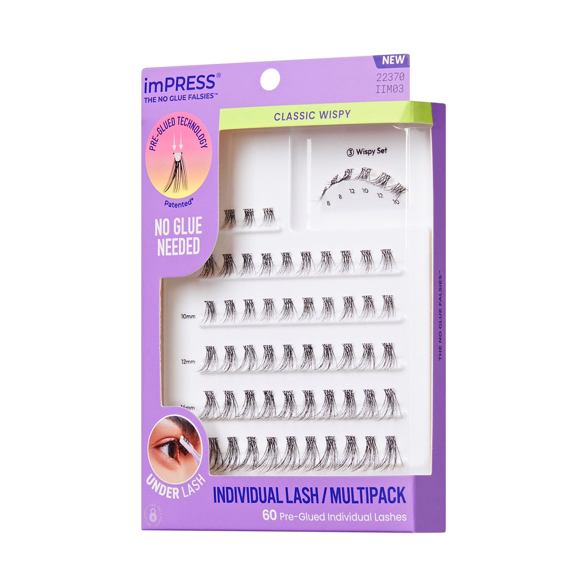 imPRESS Pre-Glued Individual Lashes Multipack, Classic Wispy, 60 Lash Clusters