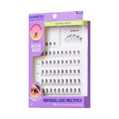 imPRESS Pre-Glued Individual Lashes Multipack, Classic Wispy, 60 Lash Clusters
