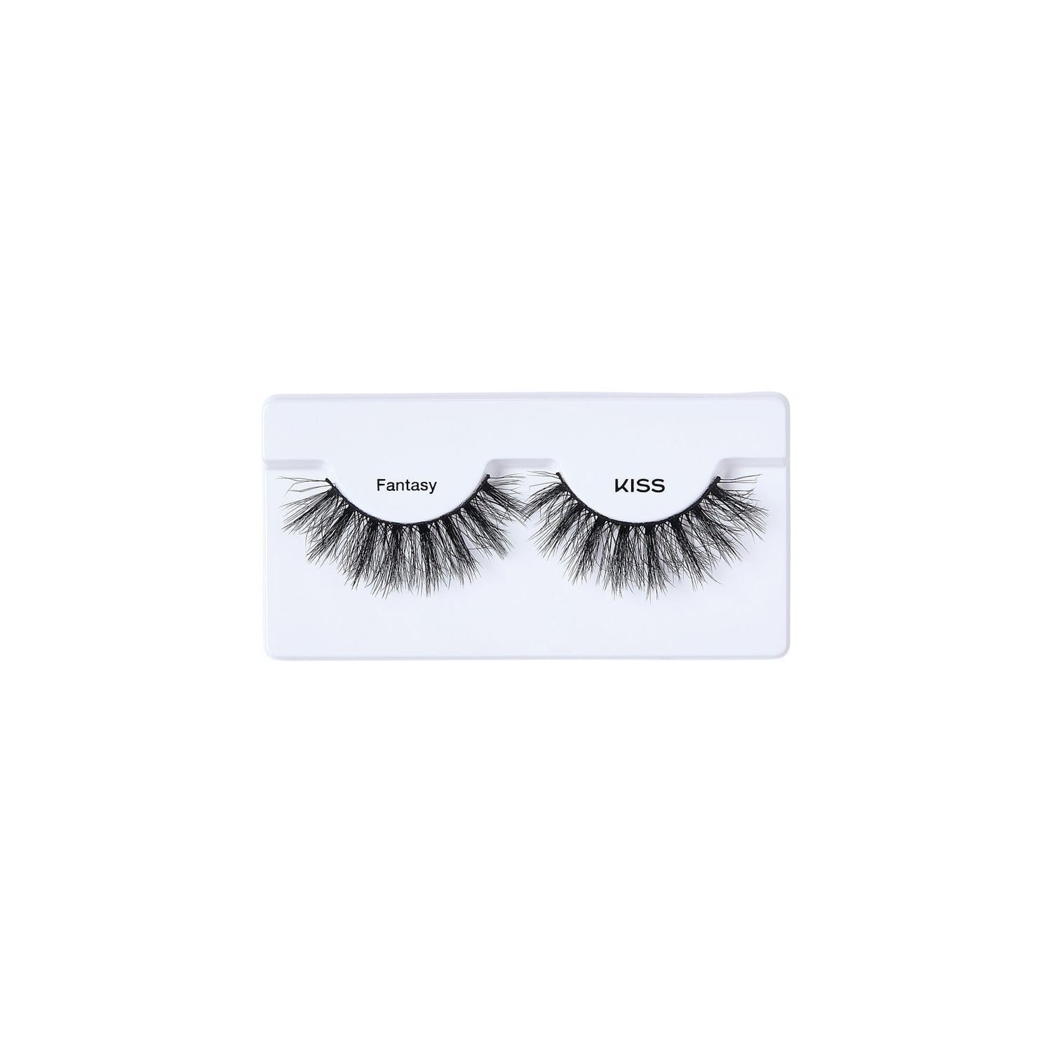 KISS Fantasy false eyelashes in white packaging with black lashes displayed