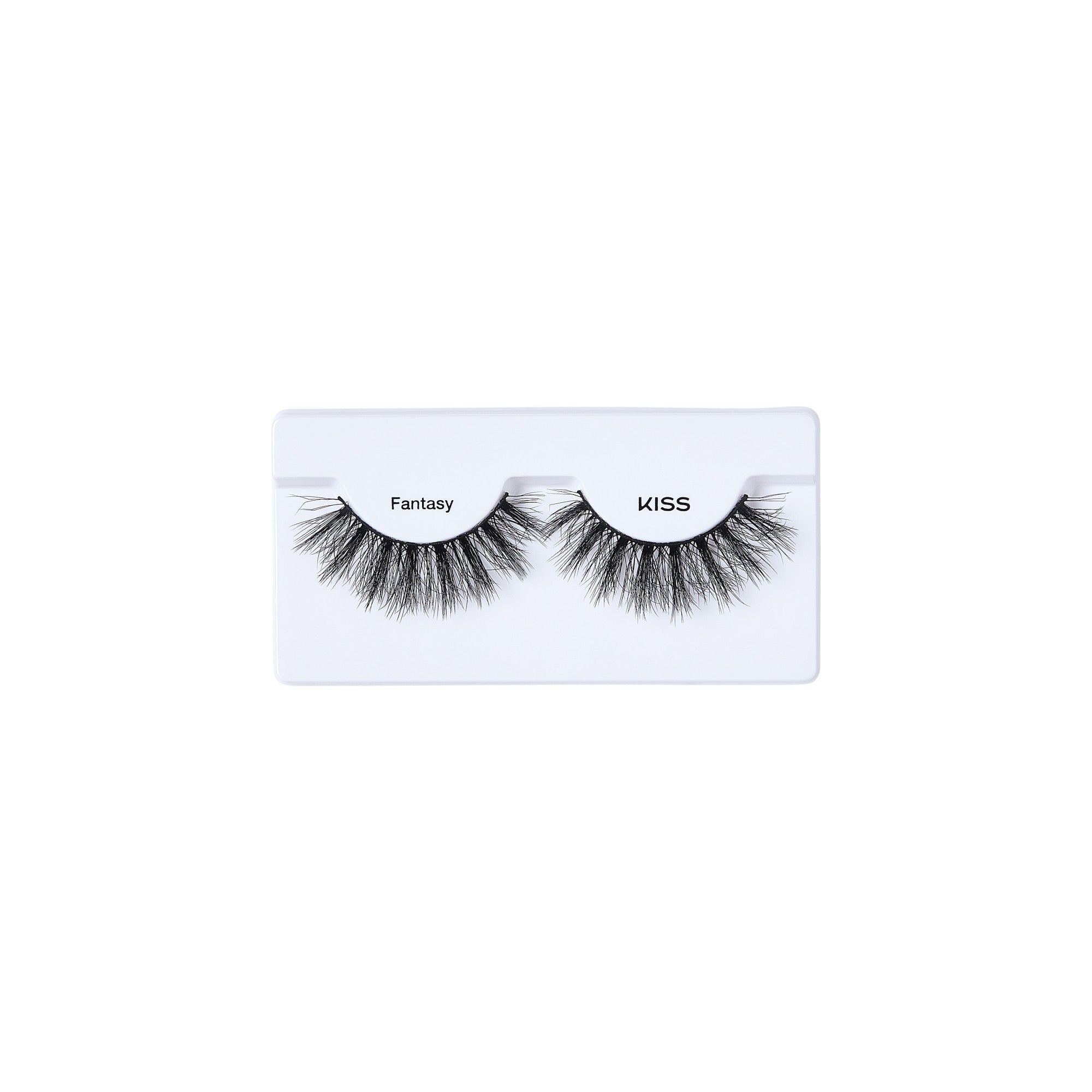 KISS Fantasy false eyelashes in white packaging with black lashes displayed
