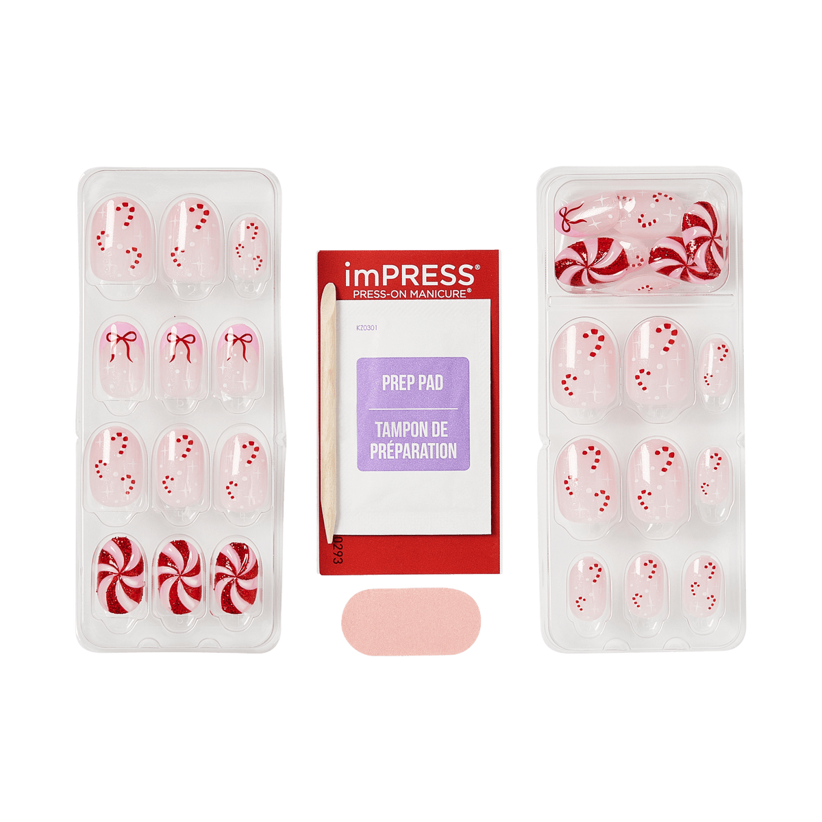 Impress Design Holiday No Glue Fake Press On Nails - Frost | Design, Pink, Short, Oval, Manicure