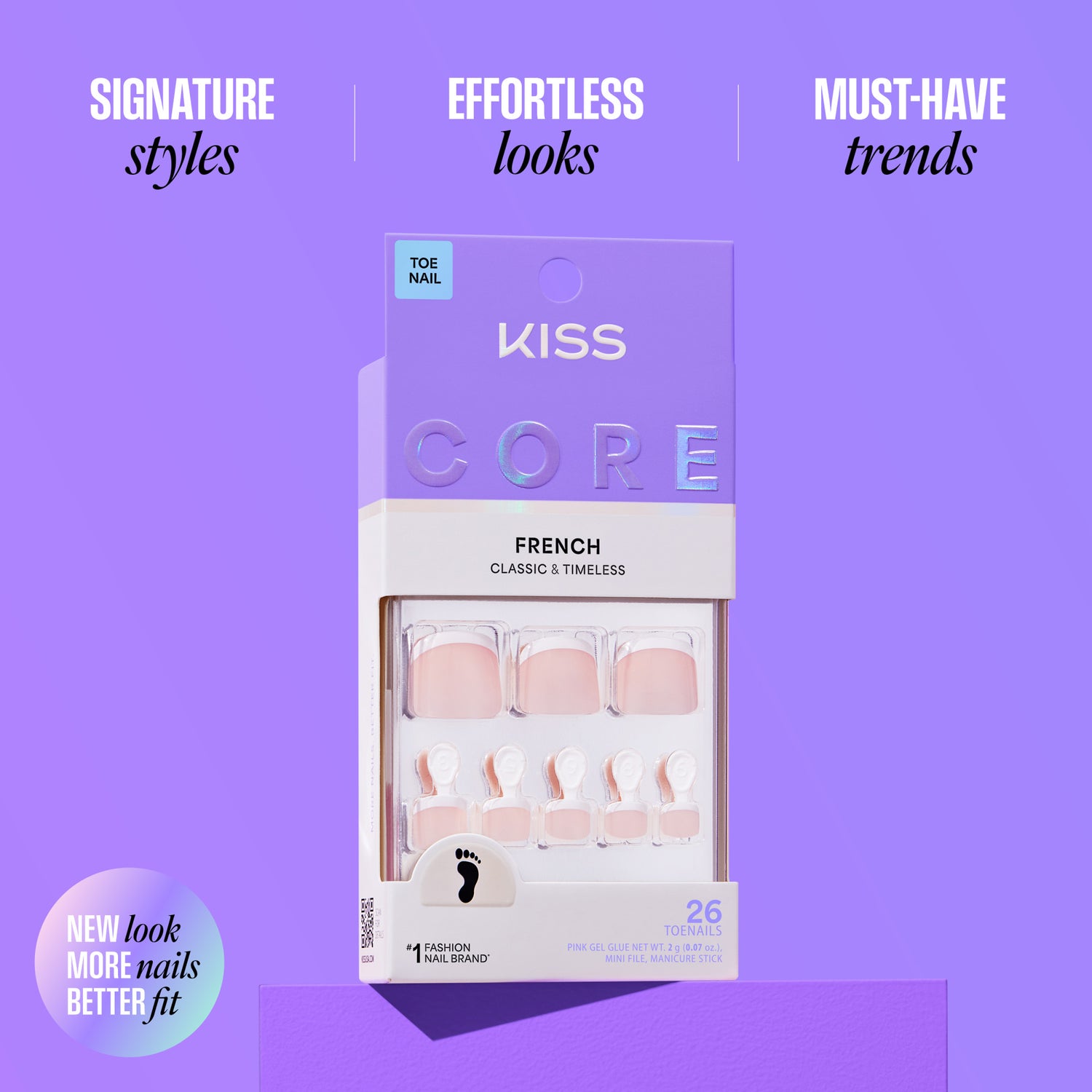 KISS CORE French Tip Press On Glue Toenails - Two of a Kind