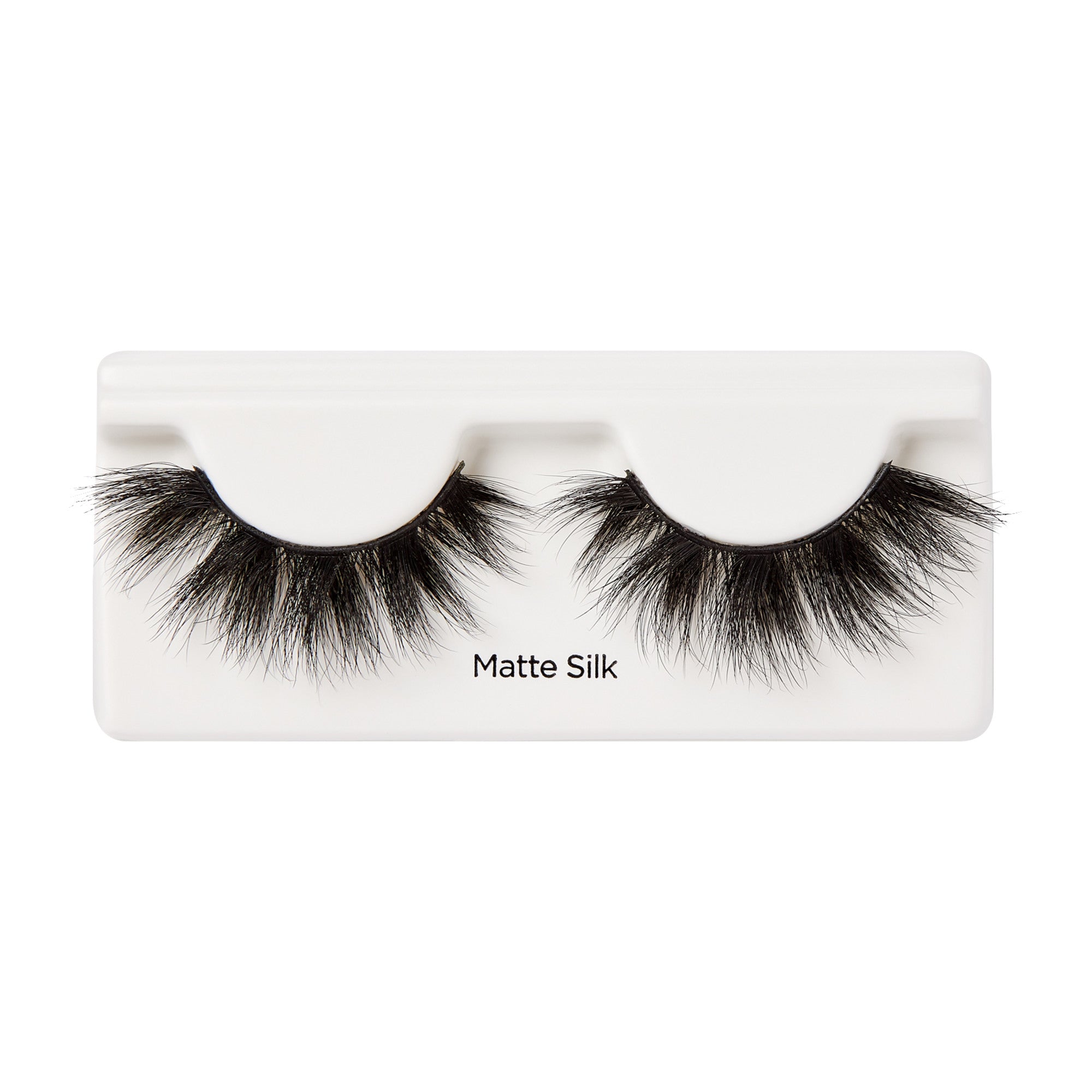 Matte Silk false eyelashes on white packaging strip