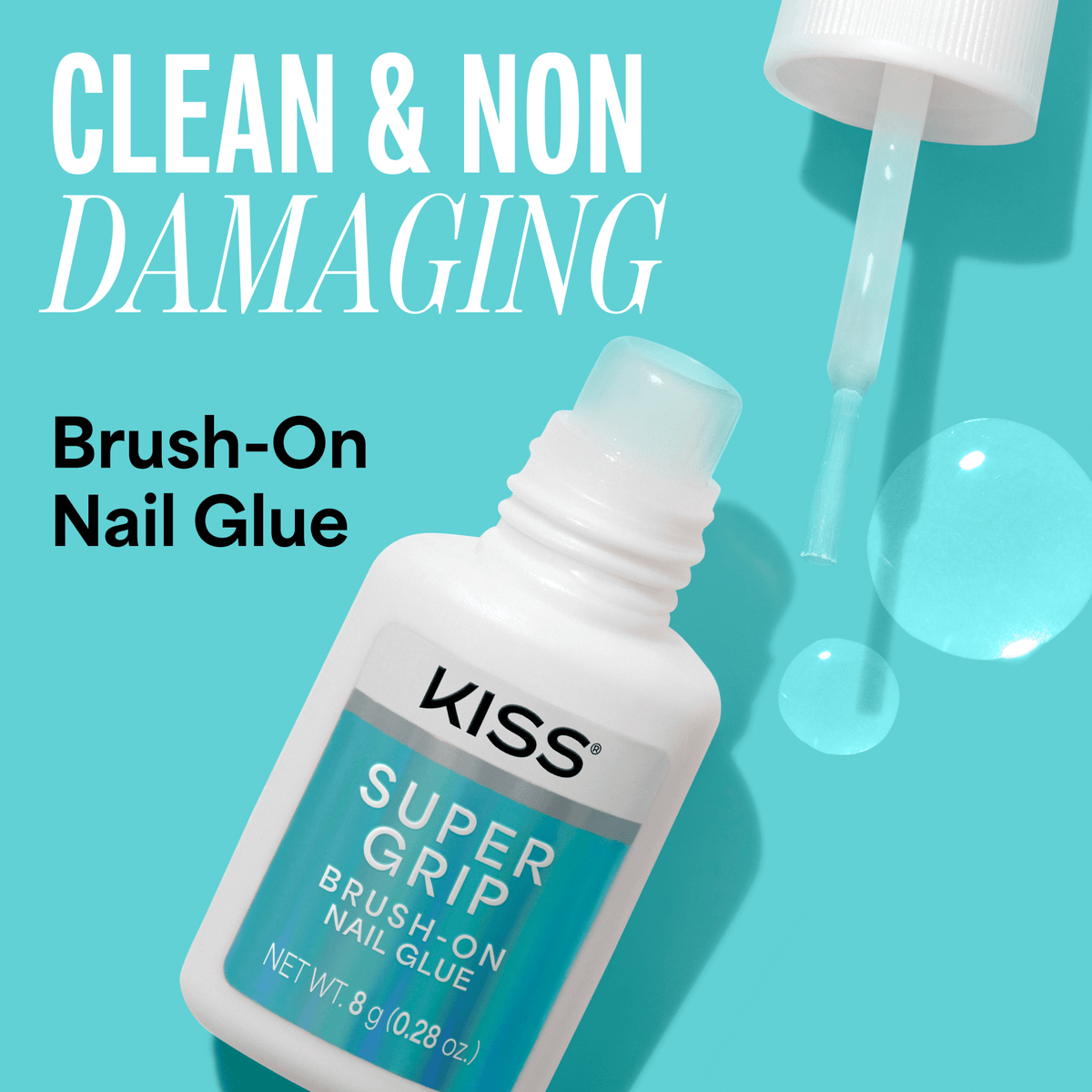 Kiss SuperGrip Brush-On Nail Glue | Nail Adhesive, Press-On Glue, Vitamin E Infused, Long-Lasting Wear, Clean &amp; Strong, 0.28 oz.