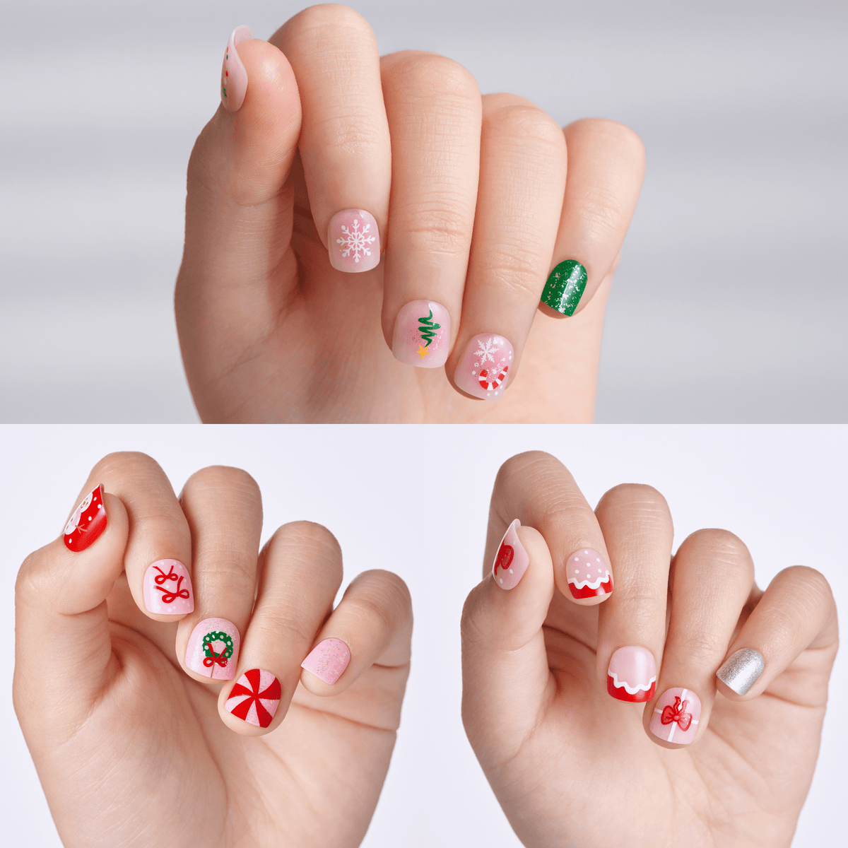 Impress Kids Holiday No Glue Fake Press On Nails - Jingle Joy Gift Set | Design, Pink &amp; Red, Kids, Squoval, 3 Manicure Sets Included