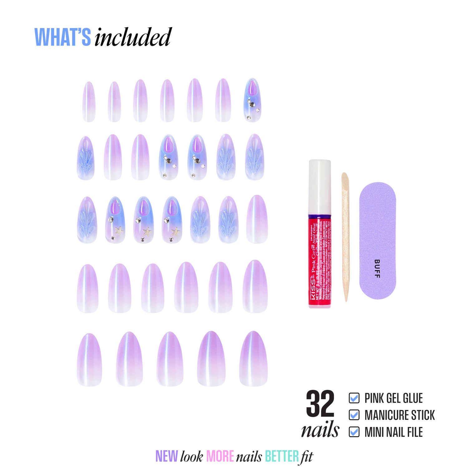 KISS LUXE Press On Glue Nails - Jasmine Skies