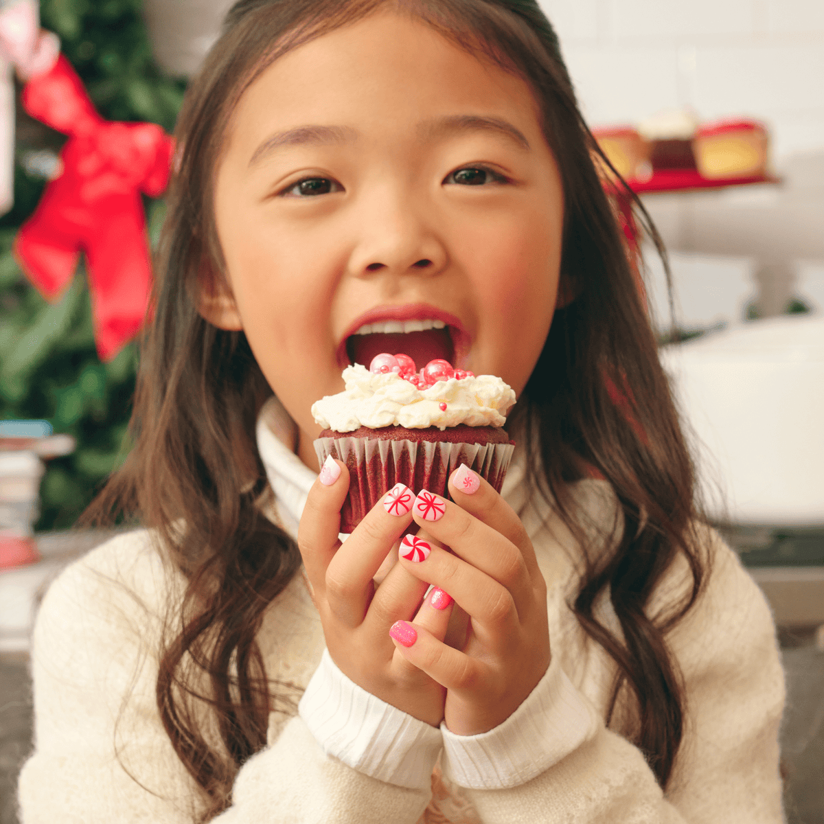 Impress Kids Holiday No Glue Fake Press On Nails - Frosty Fun | Design, Pink &amp; Red, Kids, Squoval, Manicure