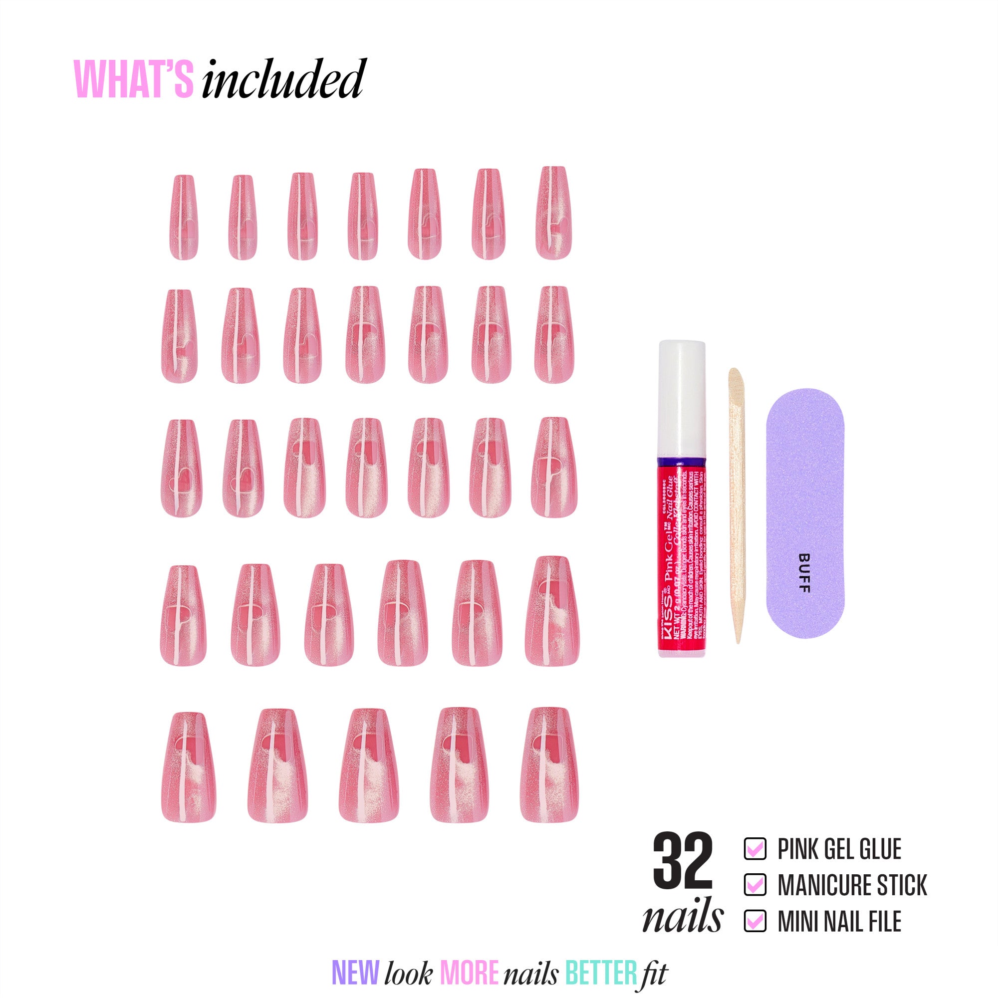 KISS GLAM Embellished Press On Glue Nails - Pink Sugar