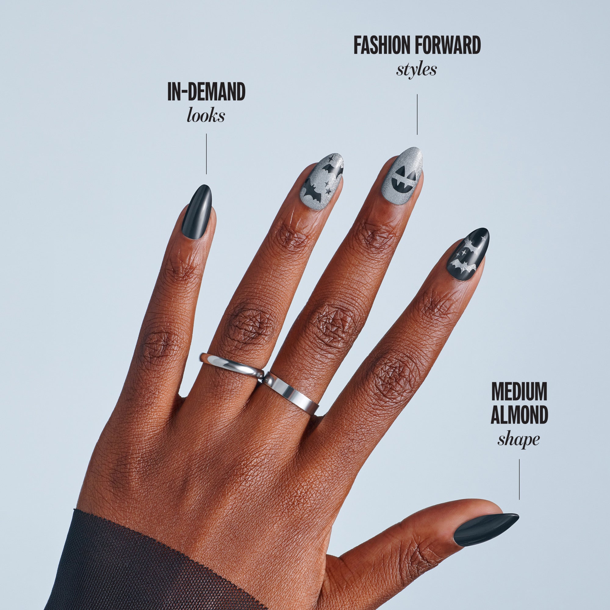Kiss Haunt Halloween Press On Fake Glue Nails - Vamp It Up | Design, Black, Medium, Almond, Glow In The Dark
