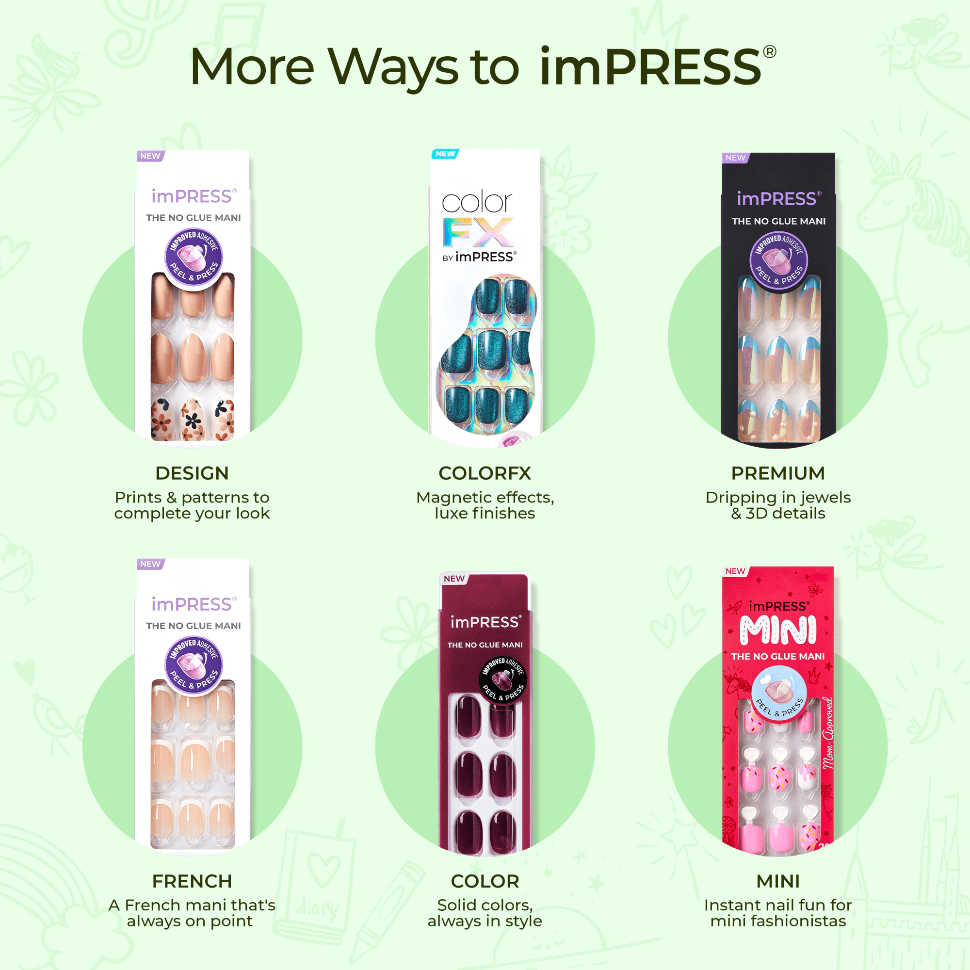 imPRESS nail collections: Design, ColorFX, Premium, French, Color, Mini styles