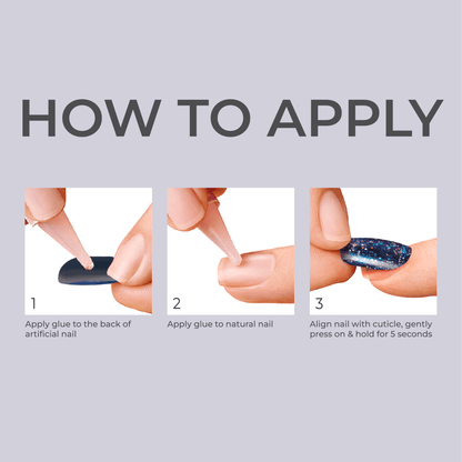 Three illustrations with text describing the steps to apply KISS Salon Acrylic French Color nails in &