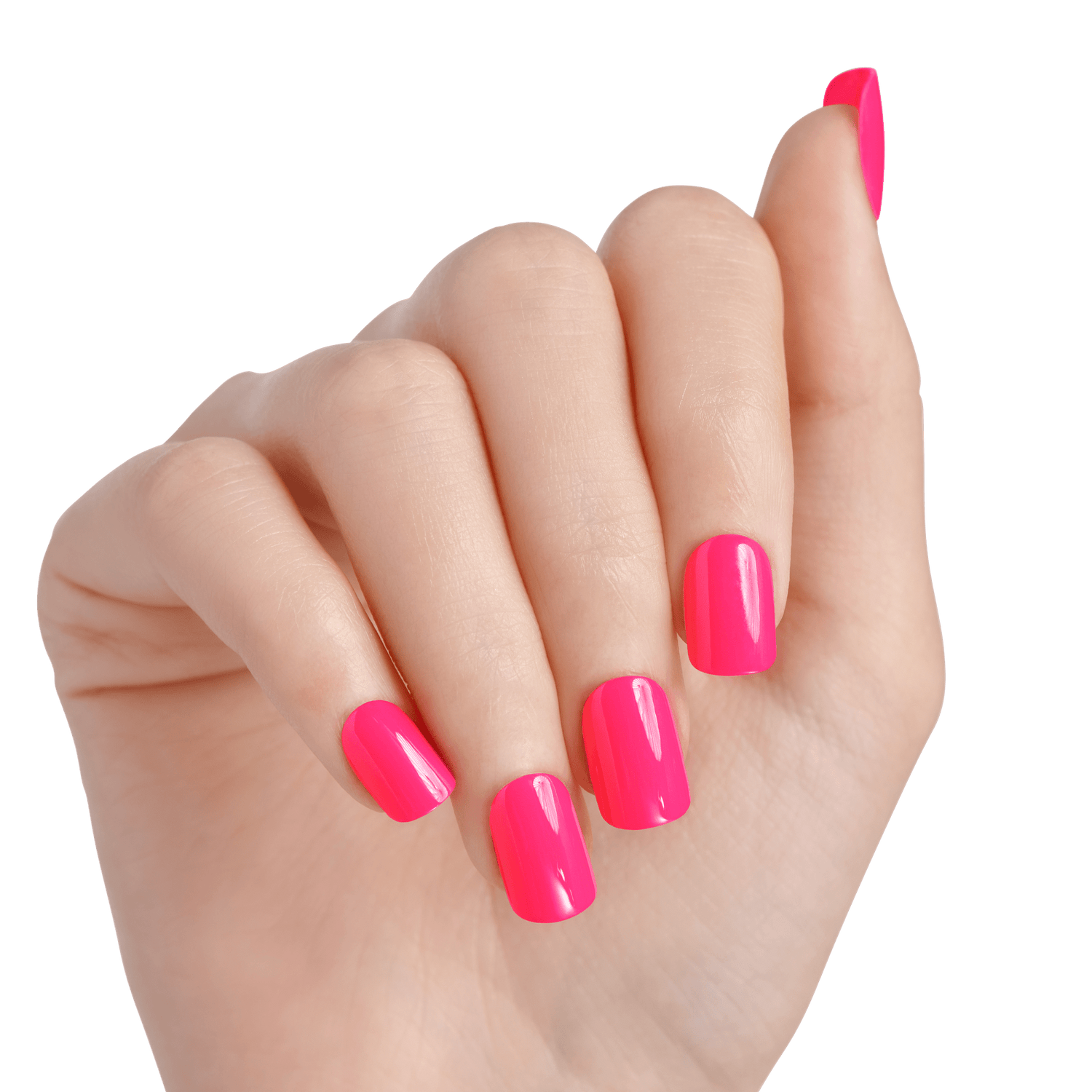 Hand with pink nail polish on a transparent background