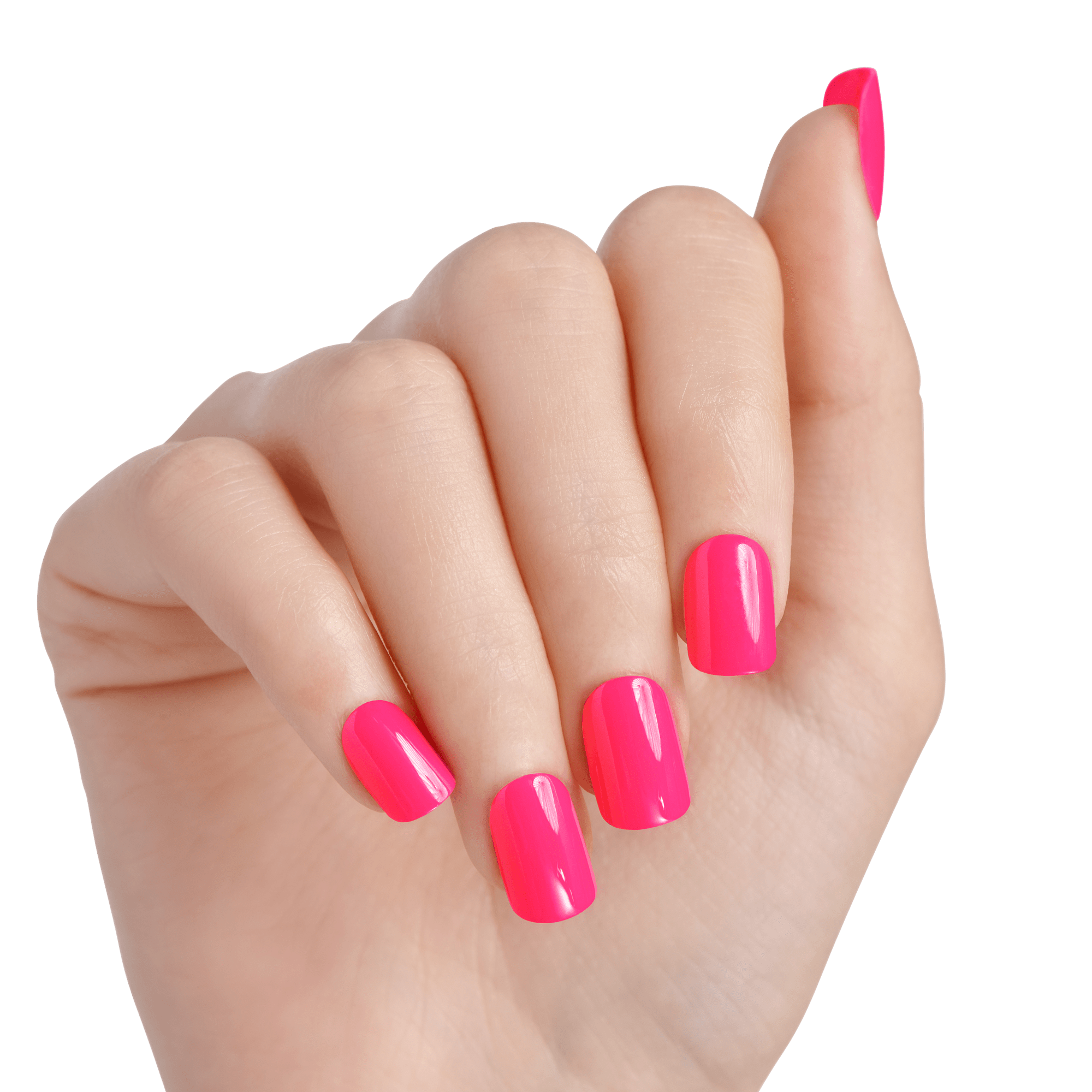 Hand with pink nail polish on a transparent background