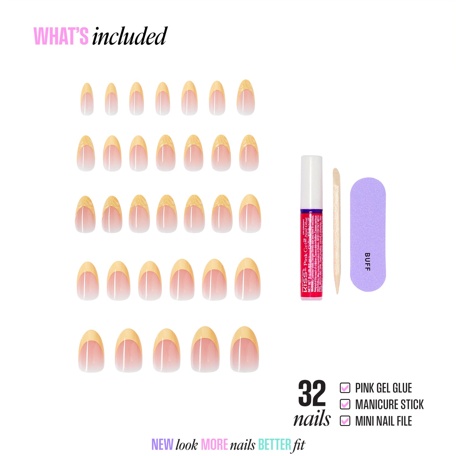 Kiss Glam Jeweled Press On Fake Glue Nails - Gleam Catcher | 3D &amp; Jeweled French, Yellow, Medium, Almond