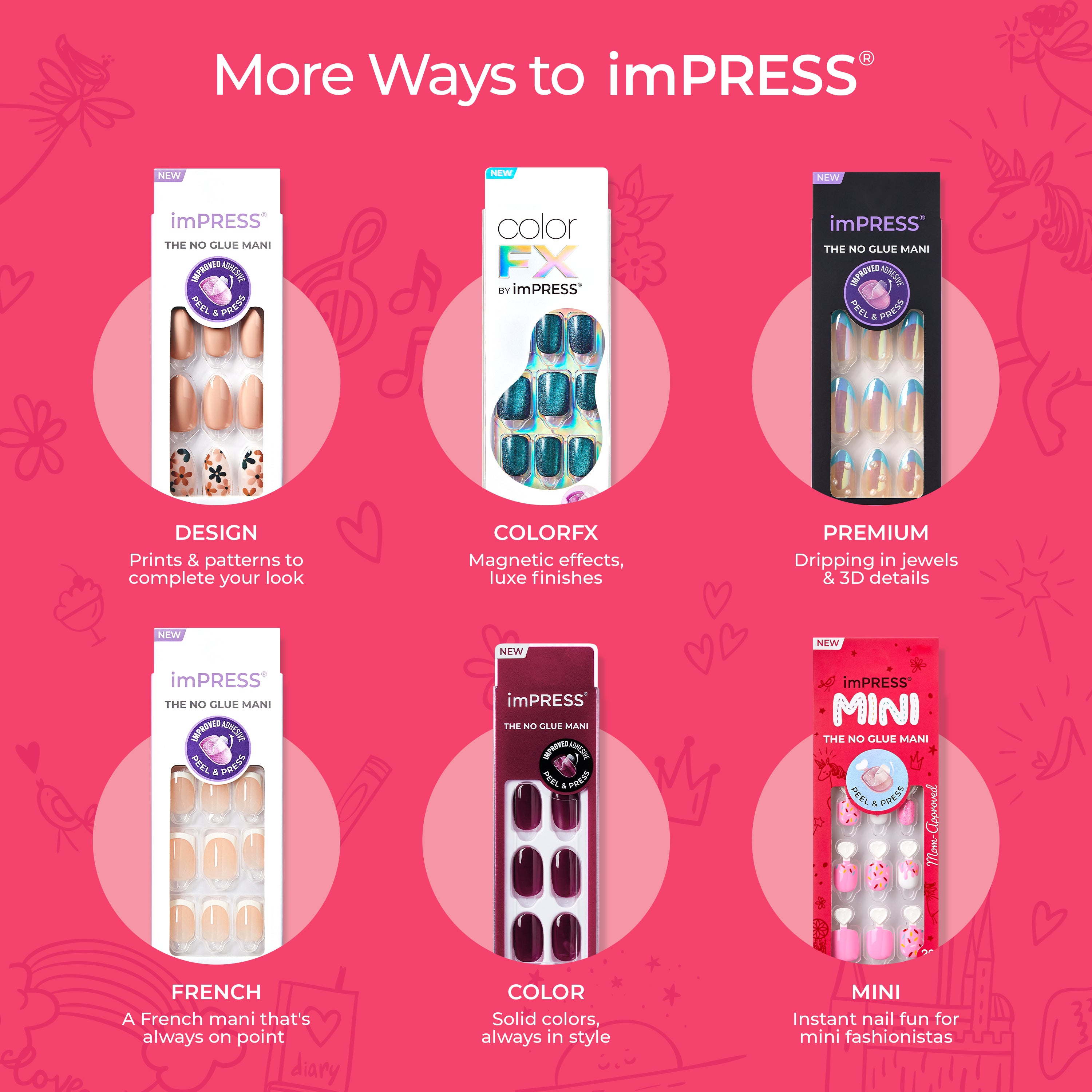 Impress Mini Nail Artist Kit No Glue Fake Press On Nails - Wannabe U | Design, Pink, Kids, Squoval, Manicure