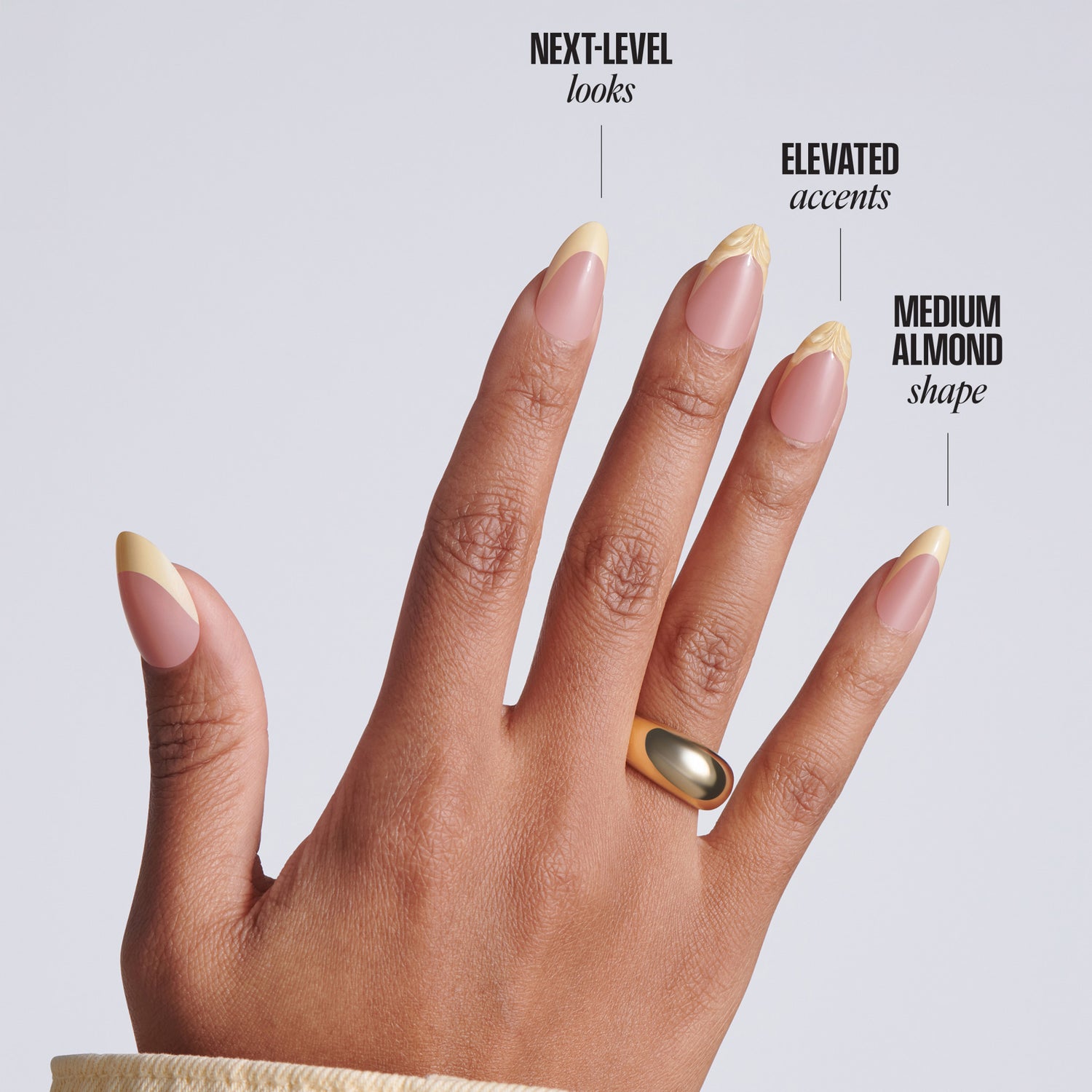 Kiss Glam Jeweled Press On Fake Glue Nails - Gleam Catcher | 3D &amp; Jeweled French, Yellow, Medium, Almond