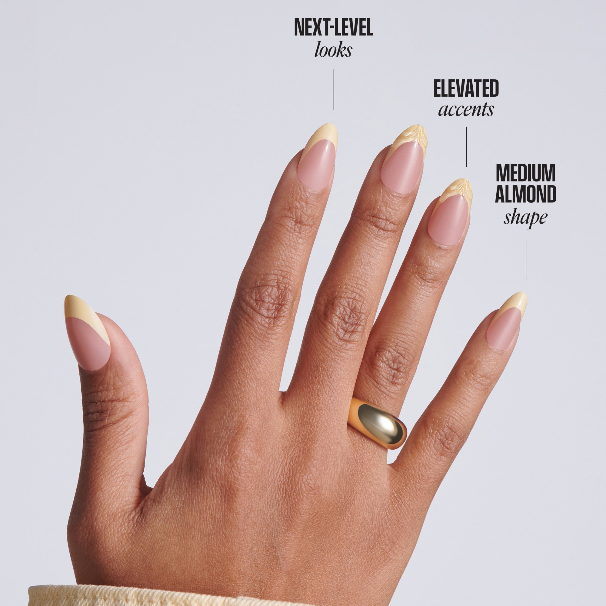 Kiss Glam Jeweled Press On Fake Glue Nails - Gleam Catcher | 3D &amp; Jeweled French, Yellow, Medium, Almond