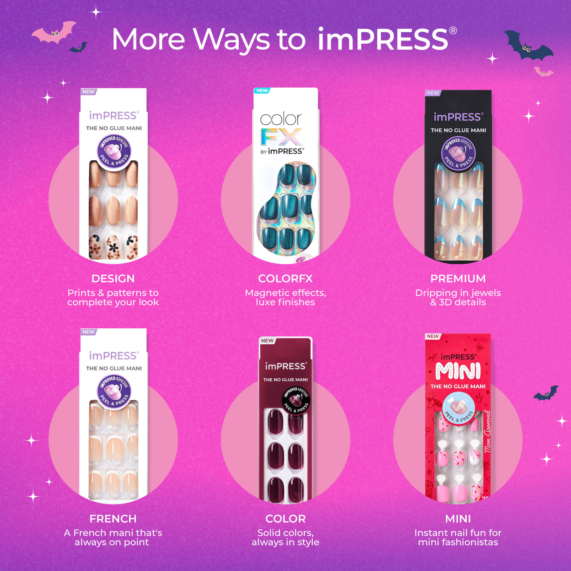 Impress Kids Halloween No Glue Fake Press On Nails - Spookz | Design, Multicolor, Kids, Squoval, Glow In The Dark, Manicure