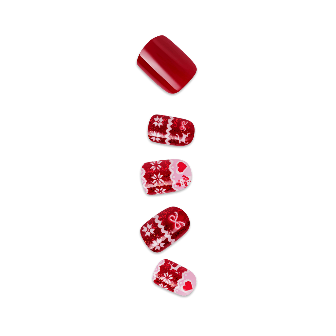 Impress Design Holiday No Glue Fake Press On Nails - Winter Luxe | Design, Red, Short, Squoval, Manicure