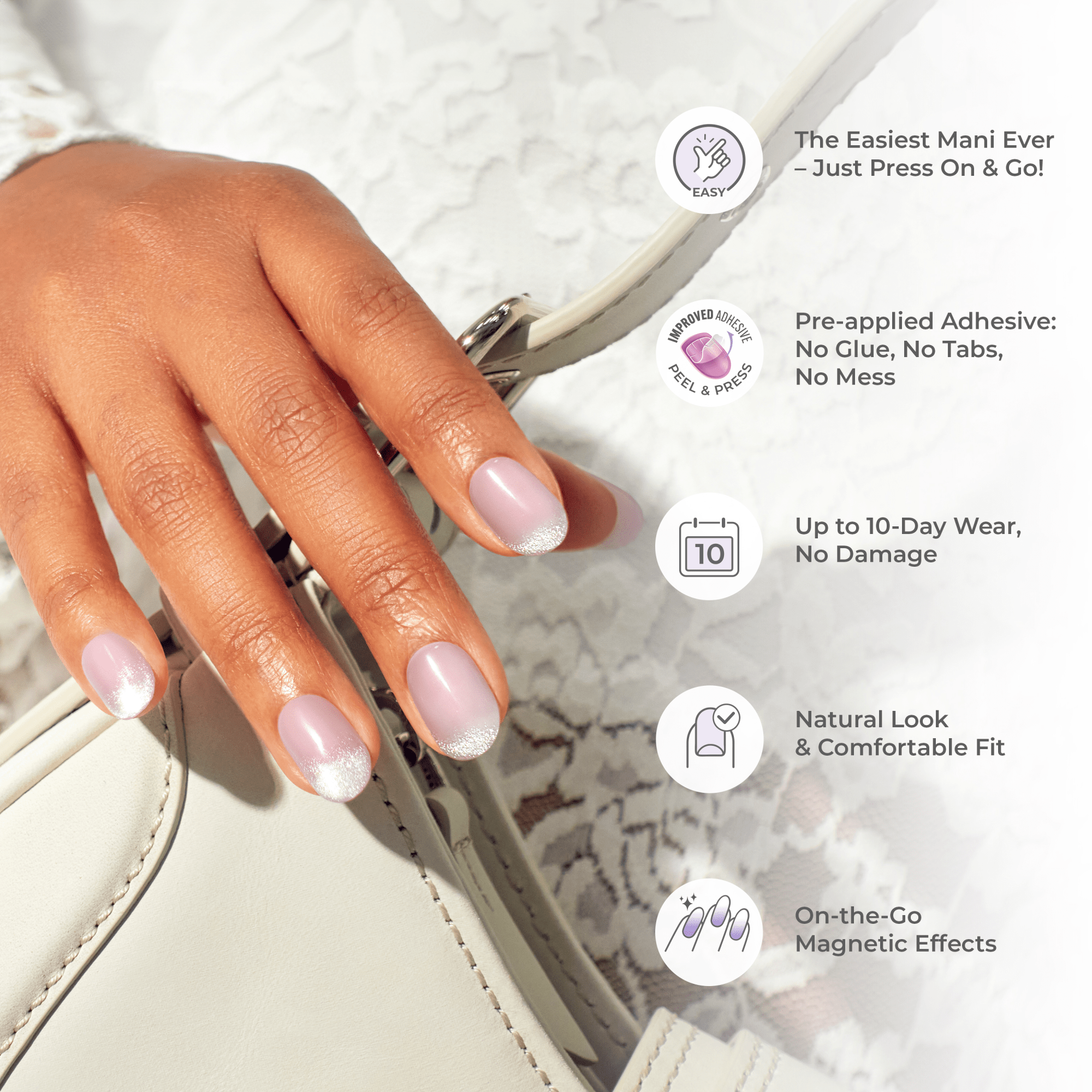 colorFX by Impress No Glue Fake Press On Nails - Connection | Solid, White, Short, Squoval, Manicure