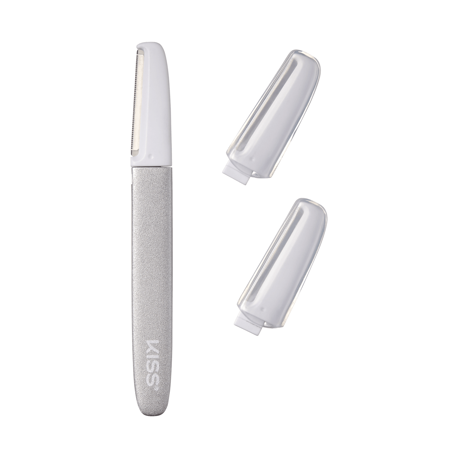 Electric facial hair remover with two replacement heads in protective cases