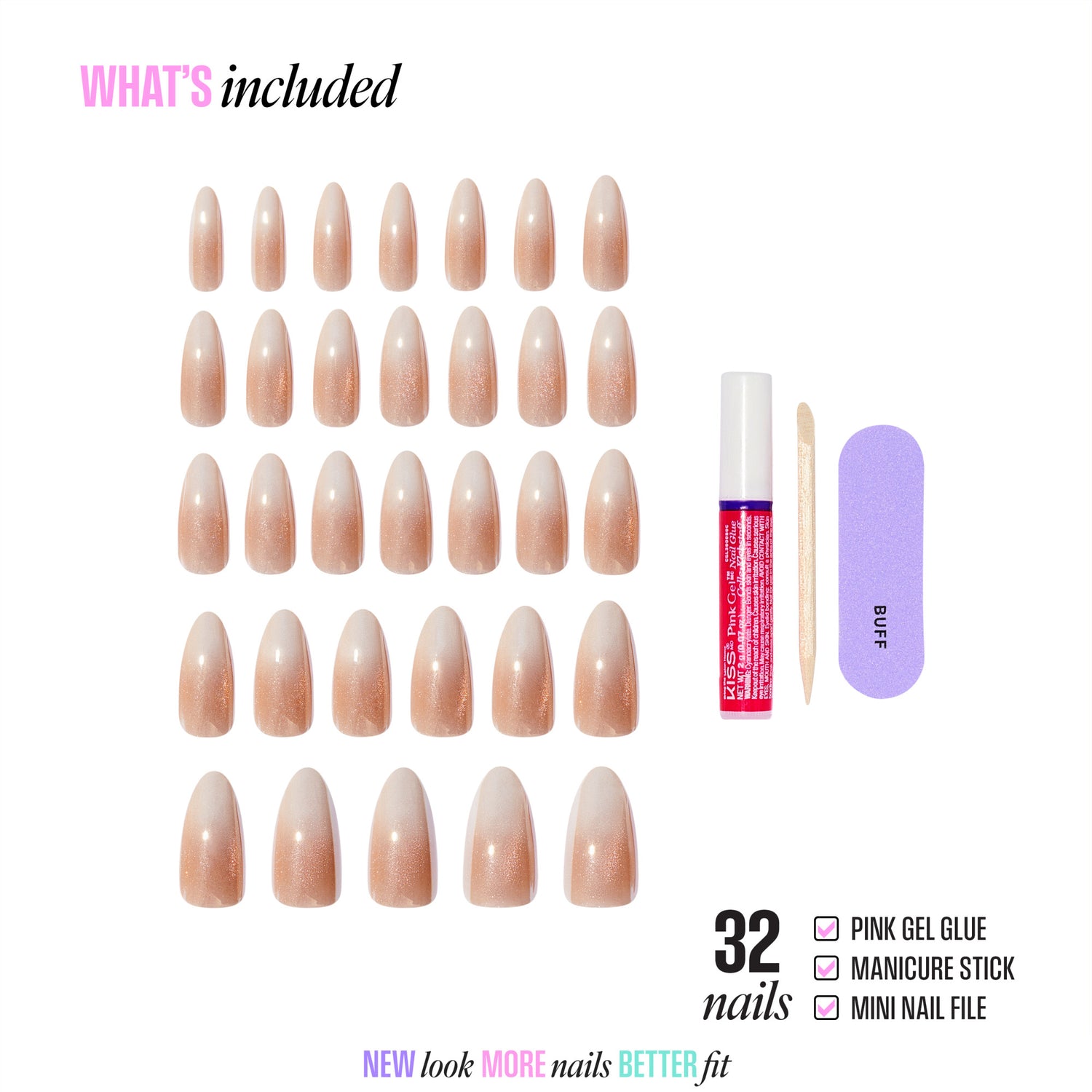 KISS GLAM Embellished Press On Glue Nails - Day n Night